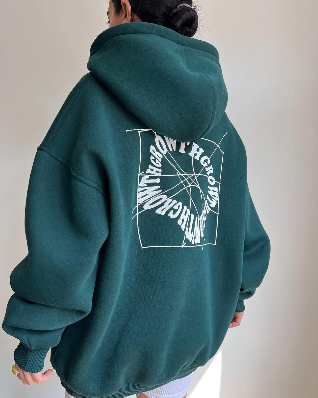 Damen Oversize Kapuzenpullover mit Grafikprint auf dem Rücken Drune