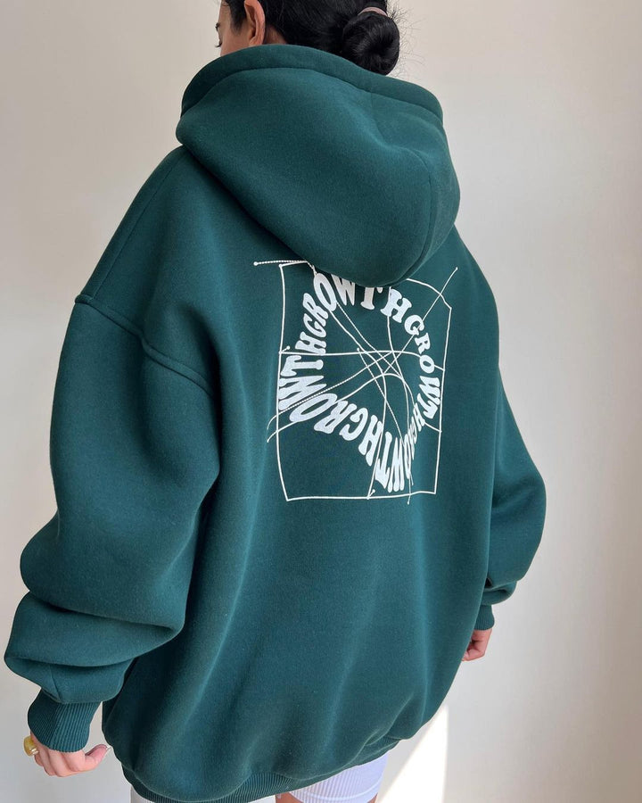 Damen Oversize Kapuzenpullover mit Grafikprint auf dem Rücken Drune