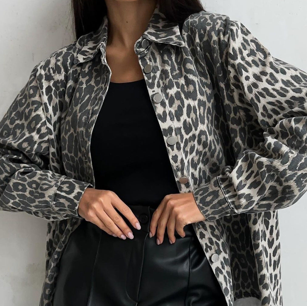 Damen modische Leo-Print Hemdjacke Drune