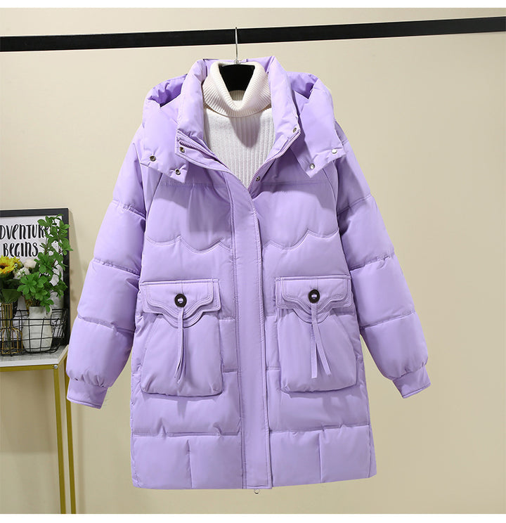 Damen Lange Pufferjacke mit praktischem Kapuzenkragen und großen Taschen Drune