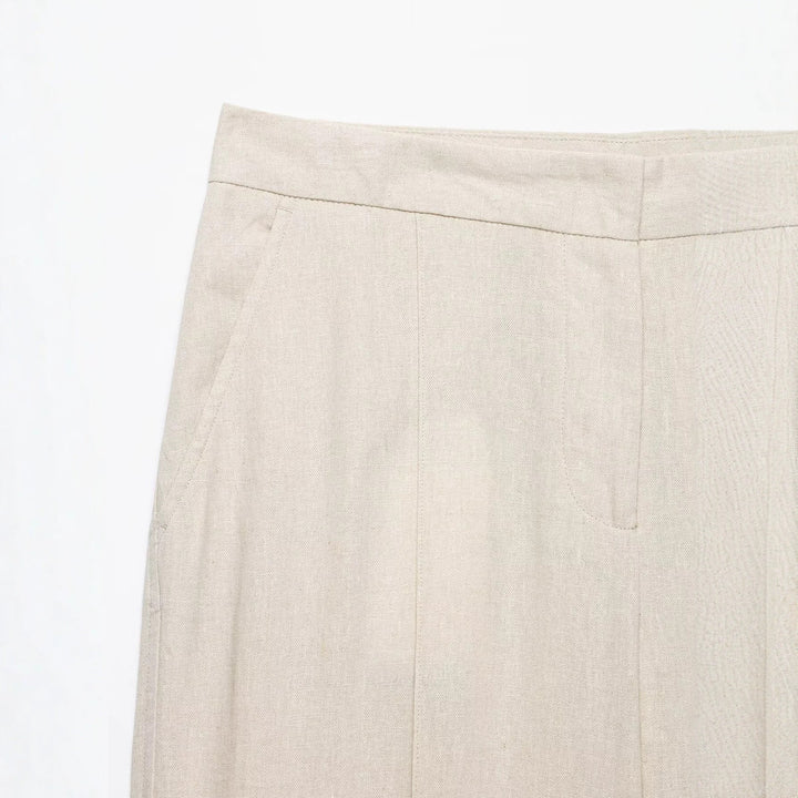 Damen Leichtweite Leinenoptik-Hose mit Bügelfalte und hoher Taille Drune