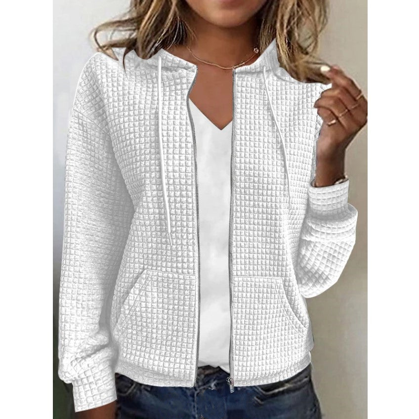 Damen Kapuzenjacke mit Waffelstruktur, Reißverschluss und Eingrifftaschen Drune