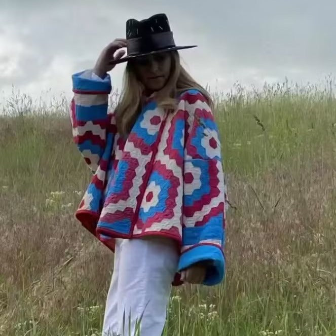 Damen Steppjacke mit auffälligem geometrischem Muster und bequemem Schnitt Drune