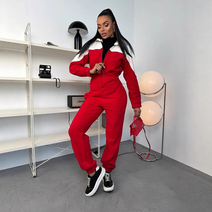 Damen gemütlicher Fleece-Overall mit Kapuze, durchgehendem Reißverschluss und elastischen Bündchen Drune