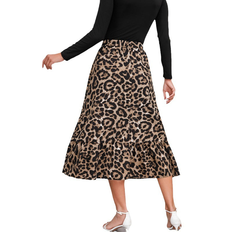 Damen Midirock mit elegantem Leoprint und fließendem Schnitt Drune