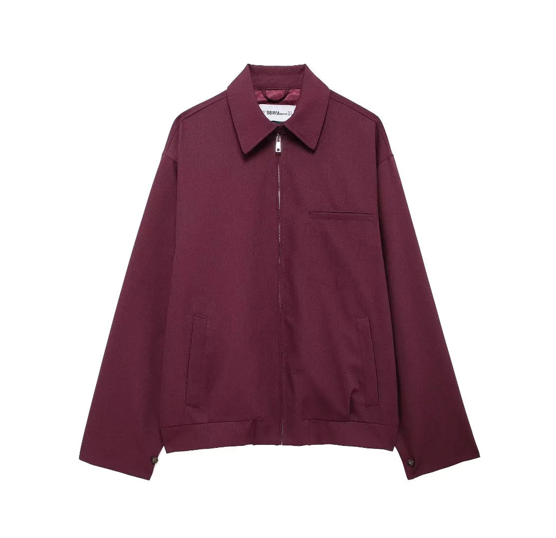 Herren nan minimalistische Harrington-Jacke mit durchgehendem Reißverschluss, Hemdkragen und Brustleistentasche Drune