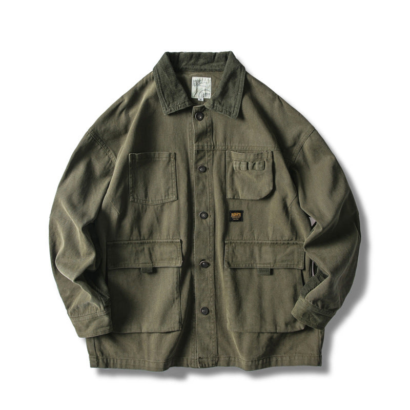 Herren Locker geschnittene Feldjacke im Workwear-Stil mit aufgesetzten Pattentaschen und Cordkragen Drune