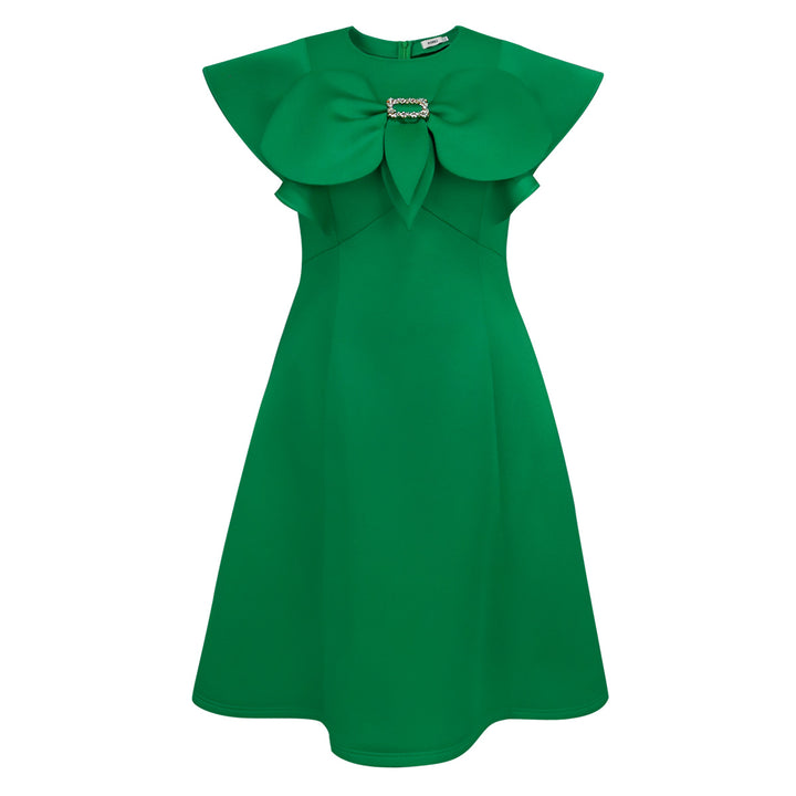 Damen elegantes Kleid mit großem Schleifen-Ausschnitt Drune