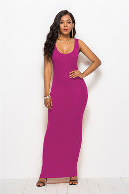 Damen Elegantes, figurbetontes Maxikleid mit tiefem Rundhalsausschnitt Drune