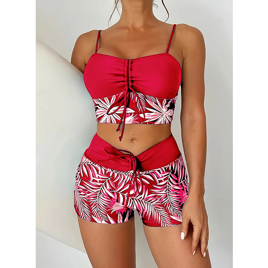 Damen Crop-Top Bikini mit floralem Design und bequemen Shorts Drune