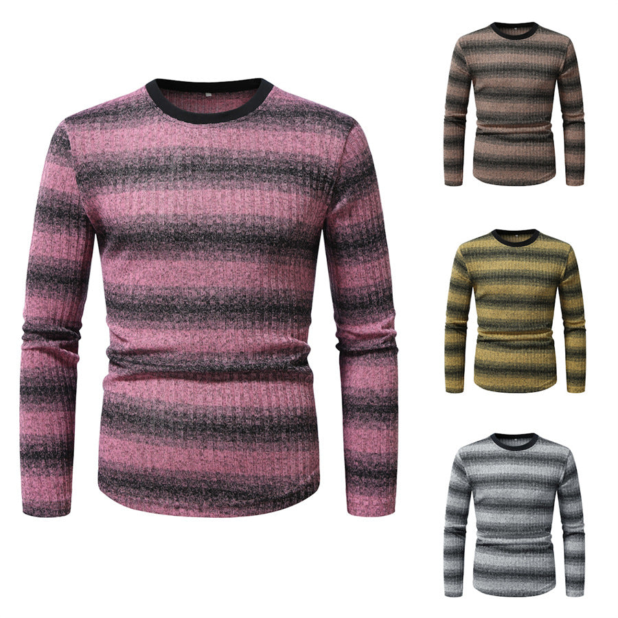 Herren Slim-Fit Feinstrick-Pullover mit horizontalem Farbverlauf und geripptem Strukturmix Drune