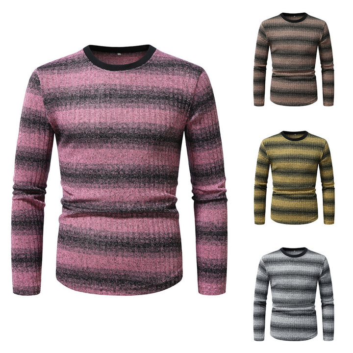 Herren Slim-Fit Feinstrick-Pullover mit horizontalem Farbverlauf und geripptem Strukturmix Drune