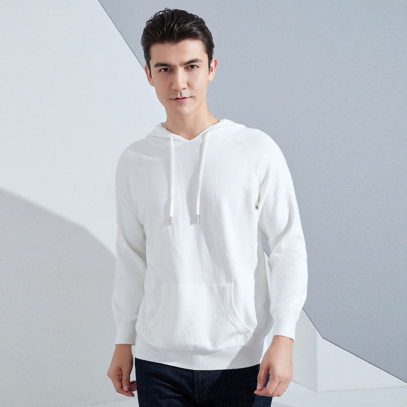 Herren Leichter Kapuzen-Feinstrickpullover mit Kängurutasche und Raglanärmeln Drune