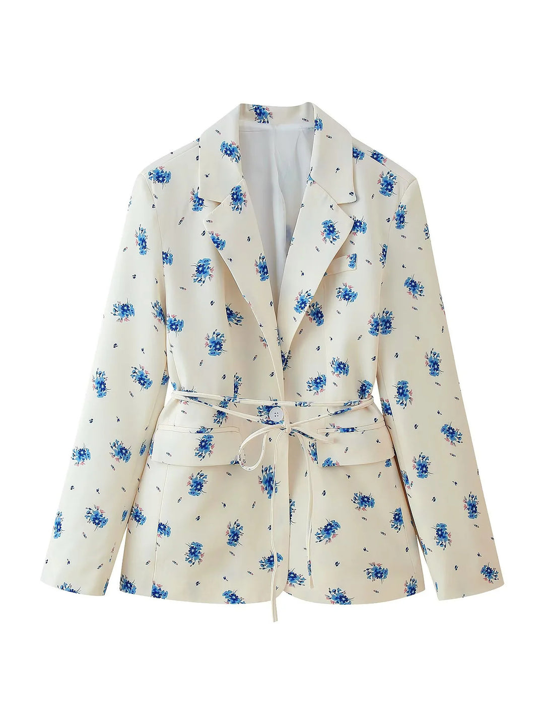 Damen taillierter Blazer mit floralem Muster und Bindegürtel Drune