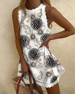 Damen Fließendes Sommerkleid mit Schalkragen und einzigartigem Muster Drune