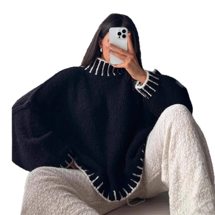 Damen lässiger Pullover mit modernem Kragen und oversized Passform Drune