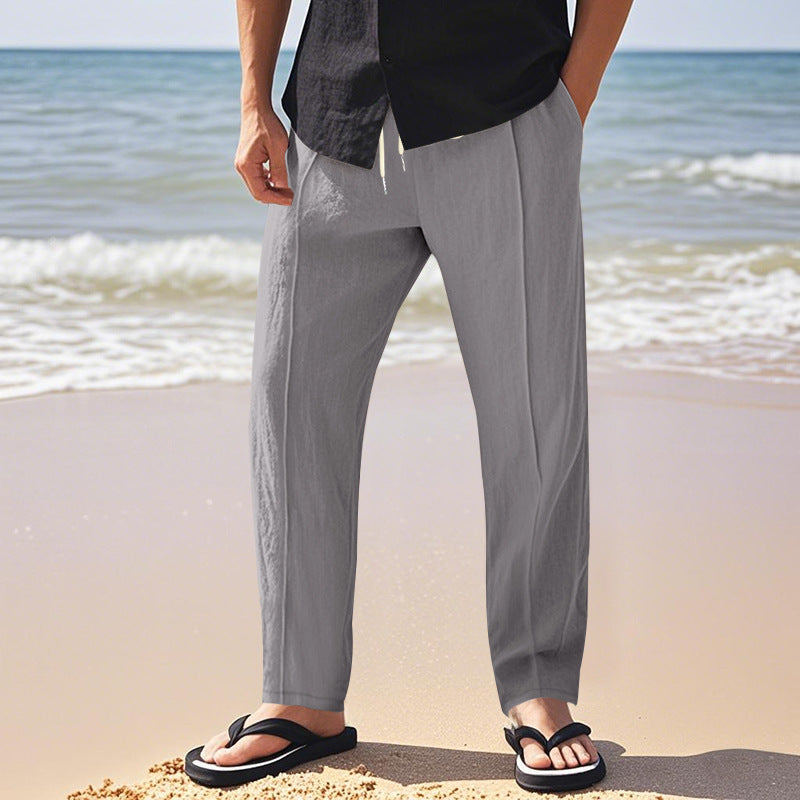 Herren nan relaxed-fit Sommer-Leinenhose mit Bügelfalte elastischem Tunnelzug und Seitentaschen Drune