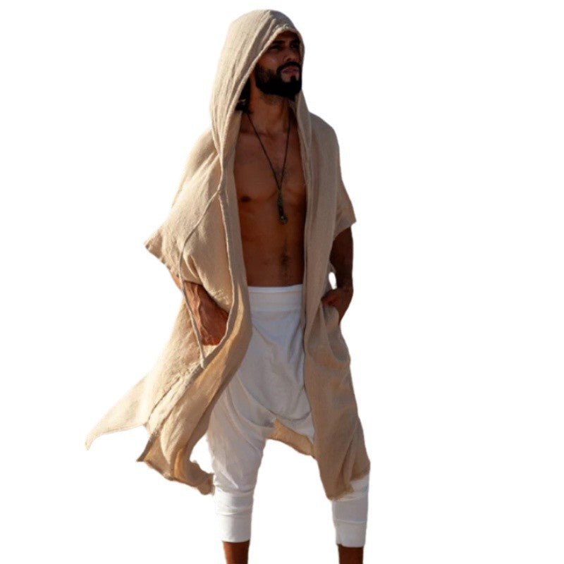 Herren Kapuzen-Kaftan aus Leinen-Baumwoll-Mix Oversize mit Taschen Drune