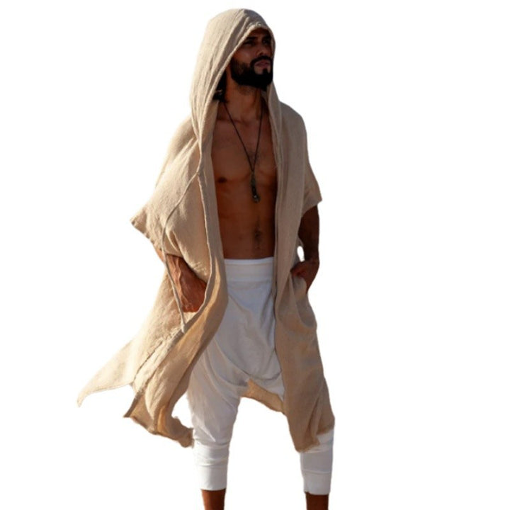 Herren Kapuzen-Kaftan aus Leinen-Baumwoll-Mix Oversize mit Taschen Drune