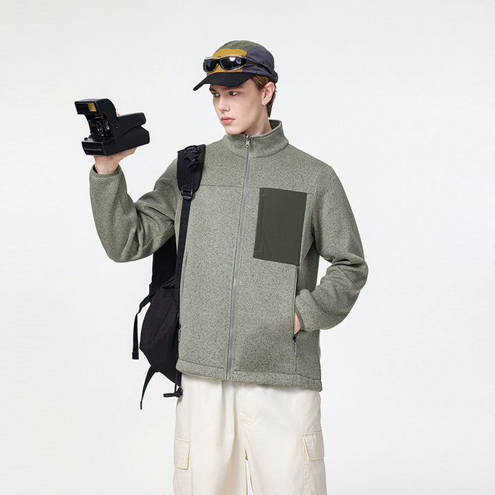 Herren Struktur-Fleece-Zipjacke mit hohem Stehkragen und Nylon-Brusttasche Drune