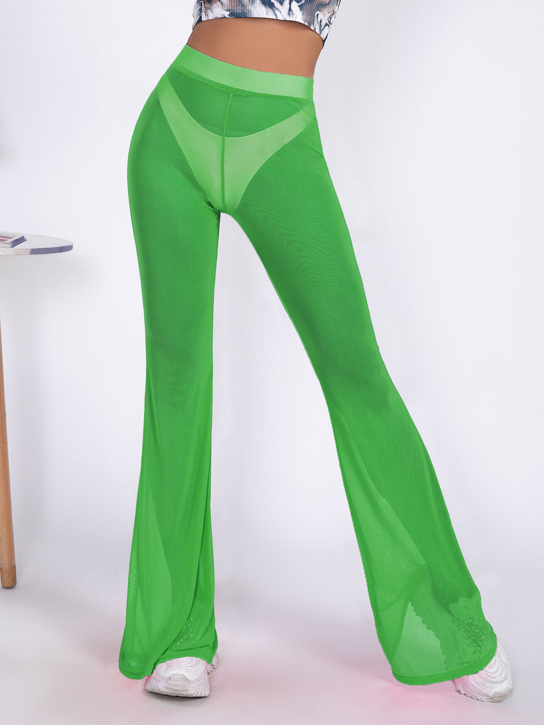 Damen Transparente Flared-Hose aus Netzstoff Drune