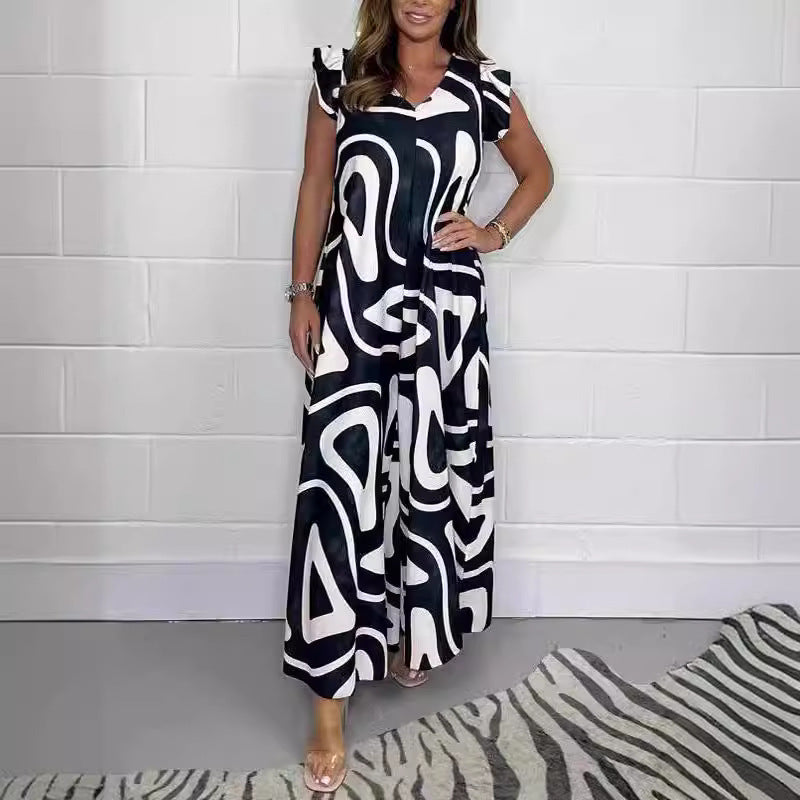 Damen Maxikleid mit modernem grafischen Muster und fließendem Schnitt Drune