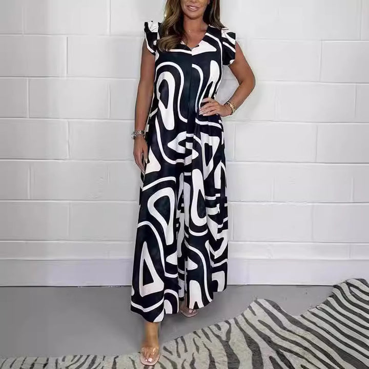 Damen Maxikleid mit modernem grafischen Muster und fließendem Schnitt Drune