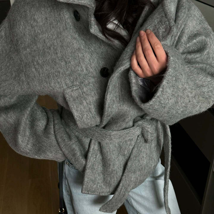 Damen Oversized Wolljacke mit Bindegürtel und lässigem Schnitt Drune