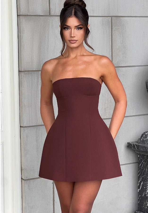 Damen Trägerloses Cocktailkleid im eleganten A-Linien-Schnitt mit versteckten Taschen Drune
