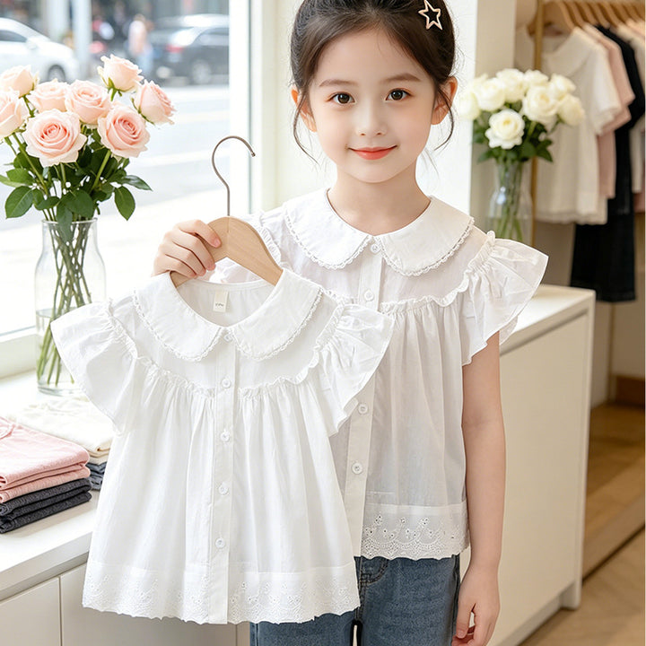 Mädchen elegante Bluse mit Spitzenkragen und Rüschendetails Drune