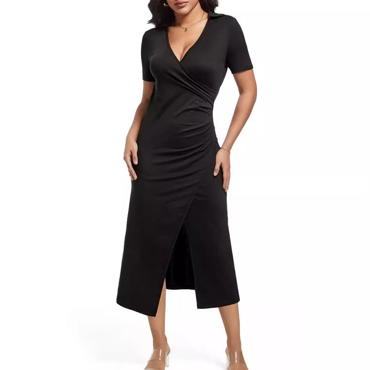 Damen Wickelkleid mit eleganter Drapierung und tiefem V-Ausschnitt Drune