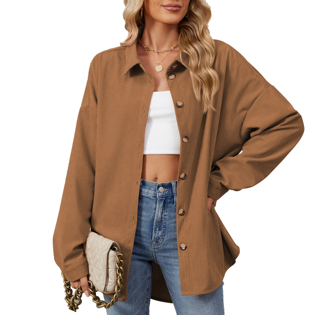 Damen Oversized Cordhemdjacke mit Druckknöpfen Drune