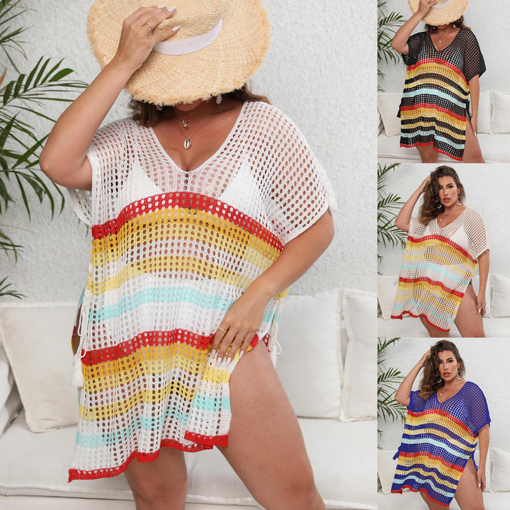 Damen luftiger Strandüberwurf mit buntem Lochdesign Drune