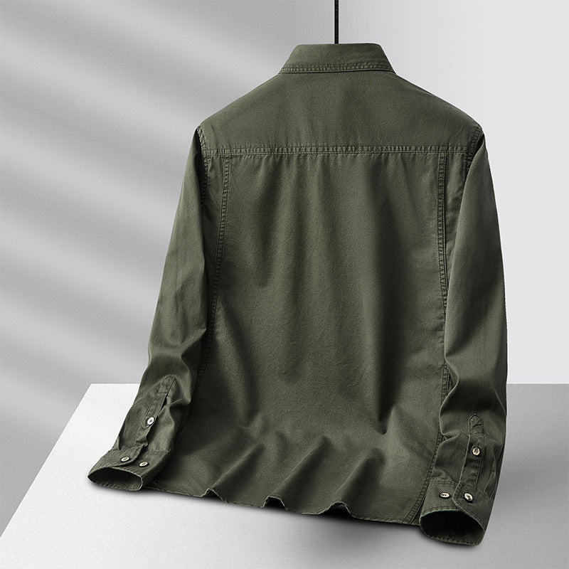 Herren leichte Baumwoll-Utility-Hemdjacke mit Pattentaschen und durchgehender Knopfleiste Drune