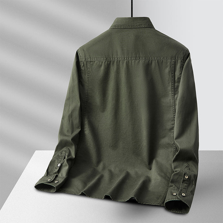 Herren leichte Baumwoll-Utility-Hemdjacke mit Pattentaschen und durchgehender Knopfleiste Drune