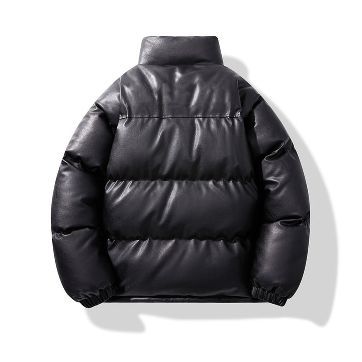 Unisex gesteppte Isolationsjacke mit Kunstleder-Schulterbesatz und hohem Stehkragen Drune