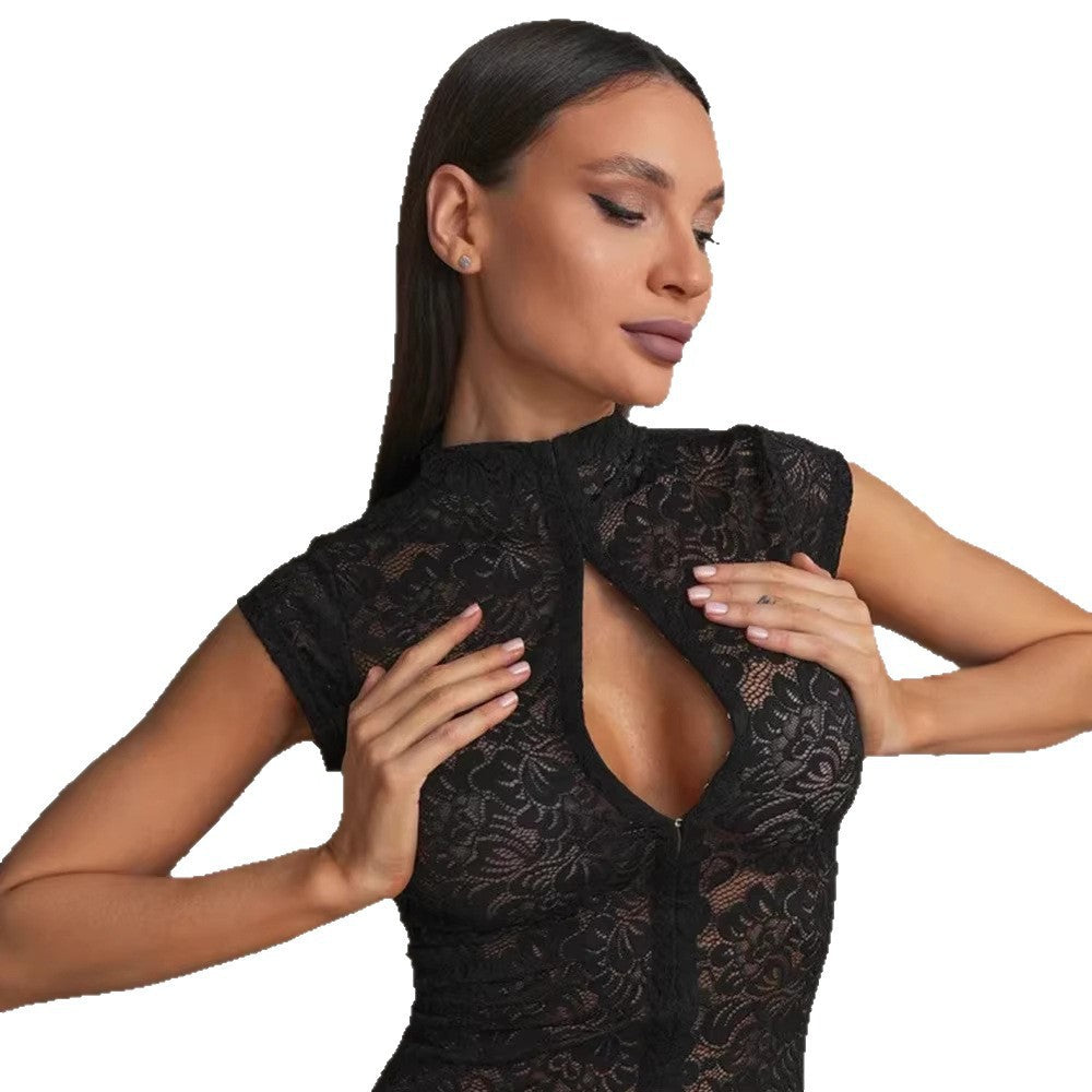 Damen Spitzenbluse mit Stehkragen Drune