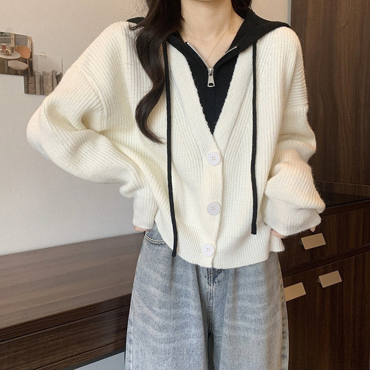 Damen lässiger Strickcardigan mit Kapuzendetail und Knopfverschluss Drune