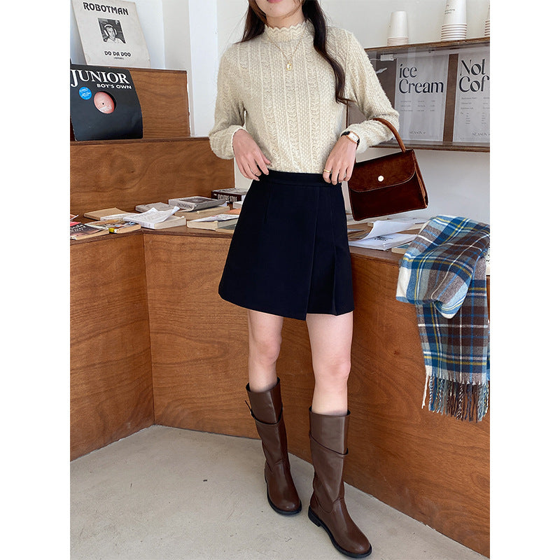 Damen elegantem Strickoberteil mit Rüschensaum Drune