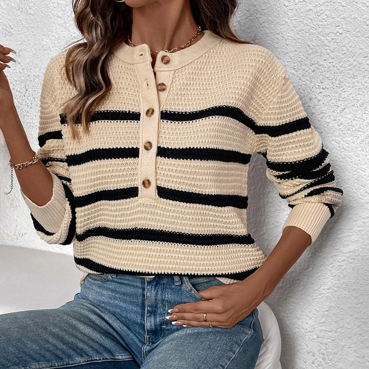 Damen Lässiger Strickpullover mit Knopfleiste Drune