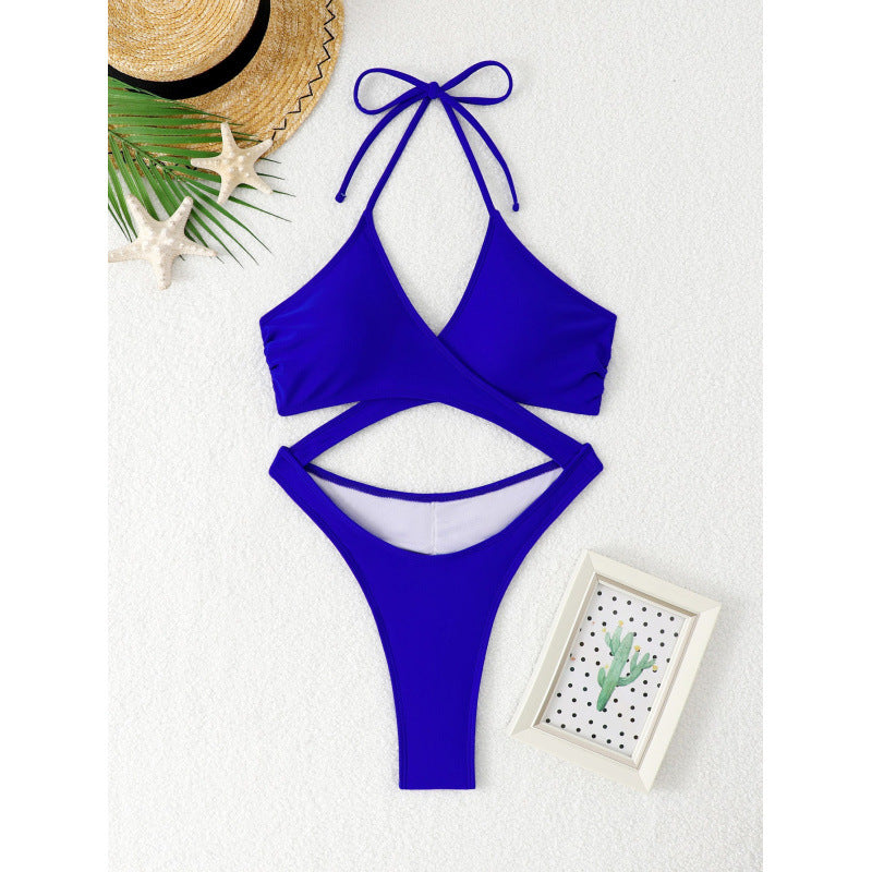 Damen Glänzender Triangel-Bikini mit raffiniertem Wickeldesign Drune