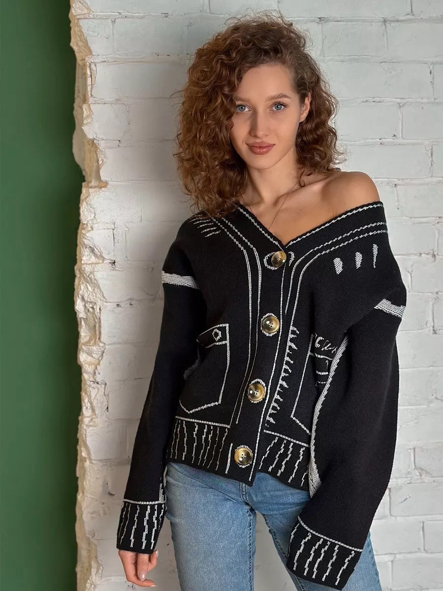 Damen Strickjacke mit asymmetrischem Design und kontrastierenden Knöpfen Drune