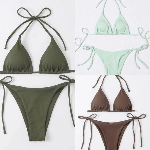 Damen Triangel-Bikini mit verstellbaren Trägern und Ripp-Design Drune