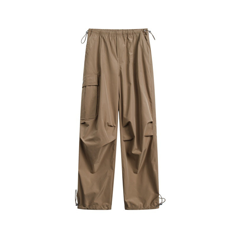 Damen High‑Waist weite Nylon‑Cargo‑Hose mit Tunnelzugbund und Multifunktions‑Taschen Drune