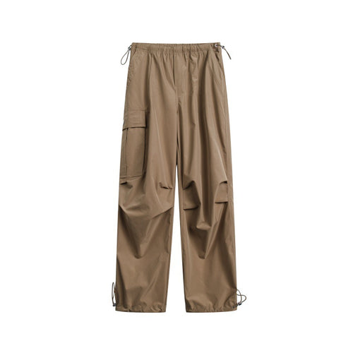 Damen High‑Waist weite Nylon‑Cargo‑Hose mit Tunnelzugbund und Multifunktions‑Taschen Drune