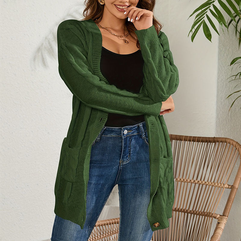 Damen Grobstrick Cardigan mit Taschen und Knopfverschluss Drune