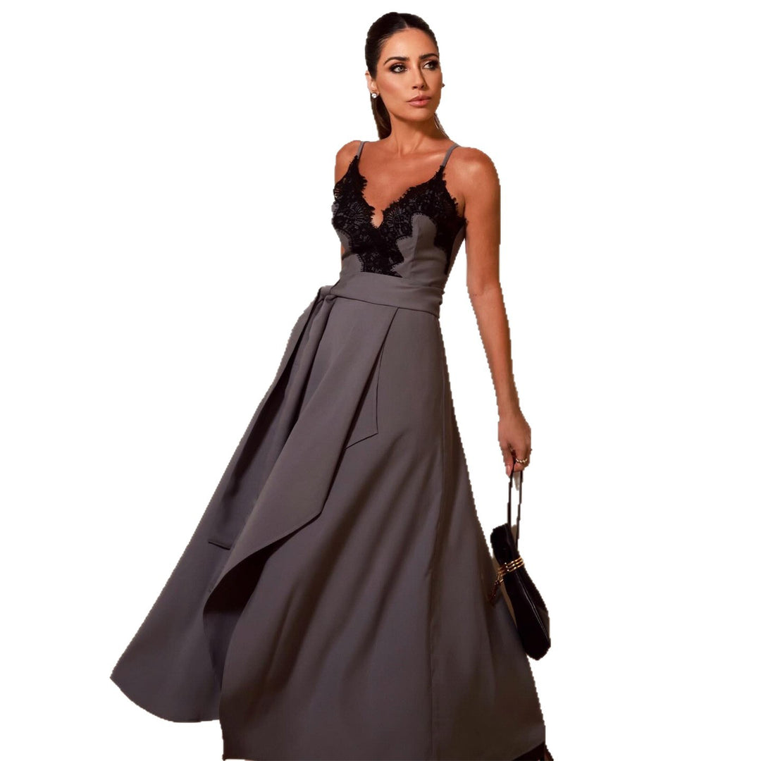 Damen Maxikleid mit Spitzenbesatz und seitlichem Schlitz Drune