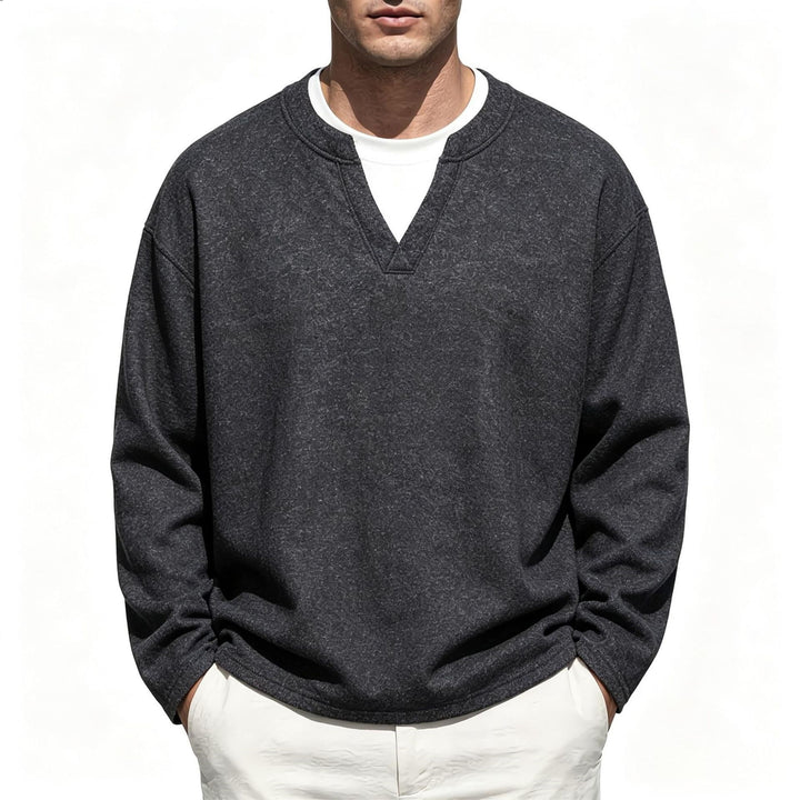 Herren Oversize Sweatshirt mit V-Ausschnitt und melierter Struktur Drune