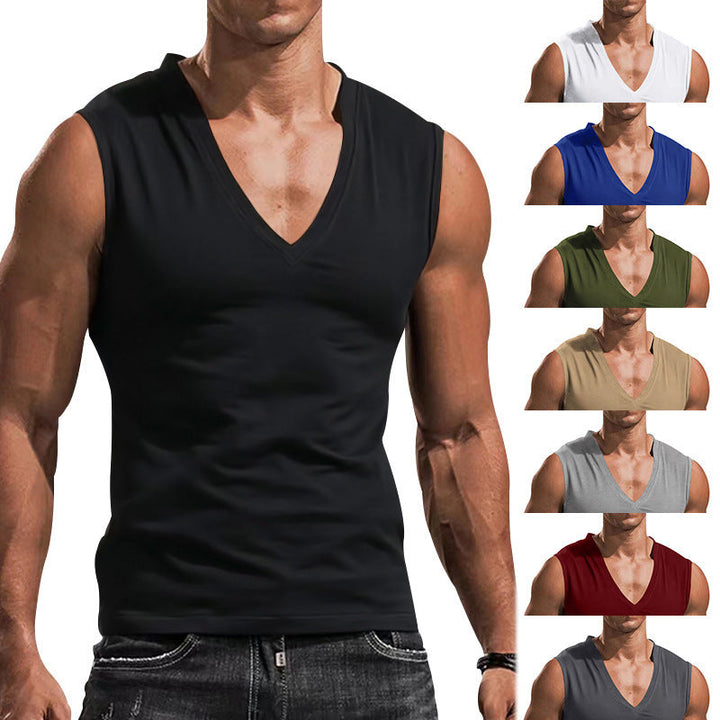 Herren nan ärmelloses Muskelshirt mit tiefem V-Ausschnitt aus dehnbarem Jersey und körpernaher Passform Drune
