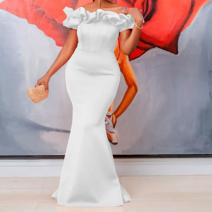 Damen Elegantes Wickelkleid mit voluminösem Kragen Drune